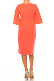 ILE SCS383 Coral CLOTHING 3/4 SLEEVE PLEATED FRONT SHEATH DRESS ILE