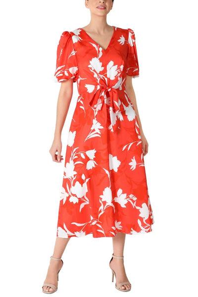 Julia Jordan Dresses JJ38363  Floral Balloon Sleeve Midi Dress Julia Jordan Dresses