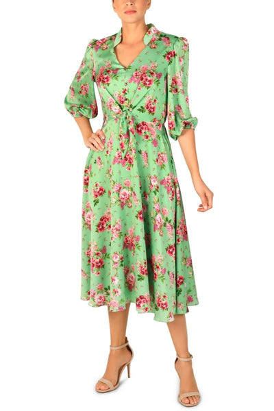 Julia Jordan Dresses JJ38722  Floral-Print Tie-Waist Midi Charmeuse Dress Julia Jordan Dresses