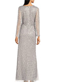 Aidan Mattox MD1E207720  Sequined V-neck Long Sleeve Slit Front Zipper Back Mesh Gown Aidan Mattox
