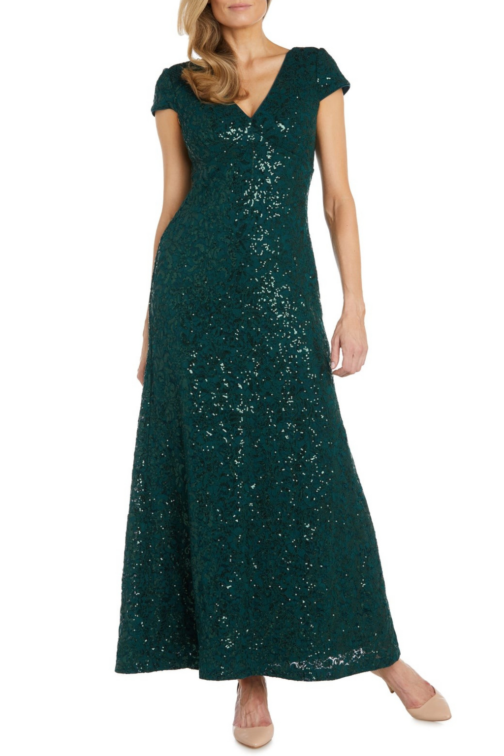RM Richards 2858 Short Sleeve Sequined Evening Dress