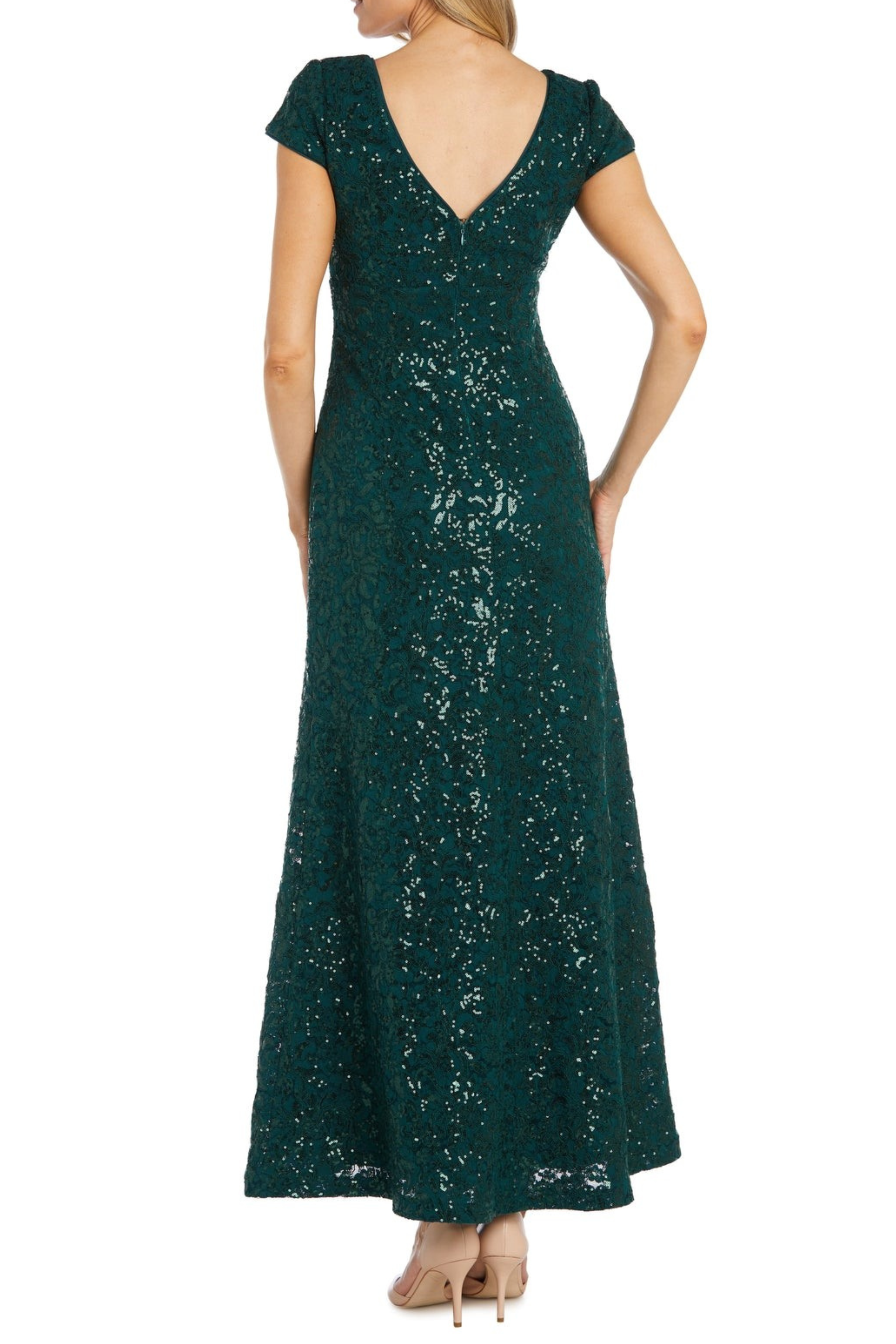 RM Richards 2858 Short Sleeve Sequined Evening Dress