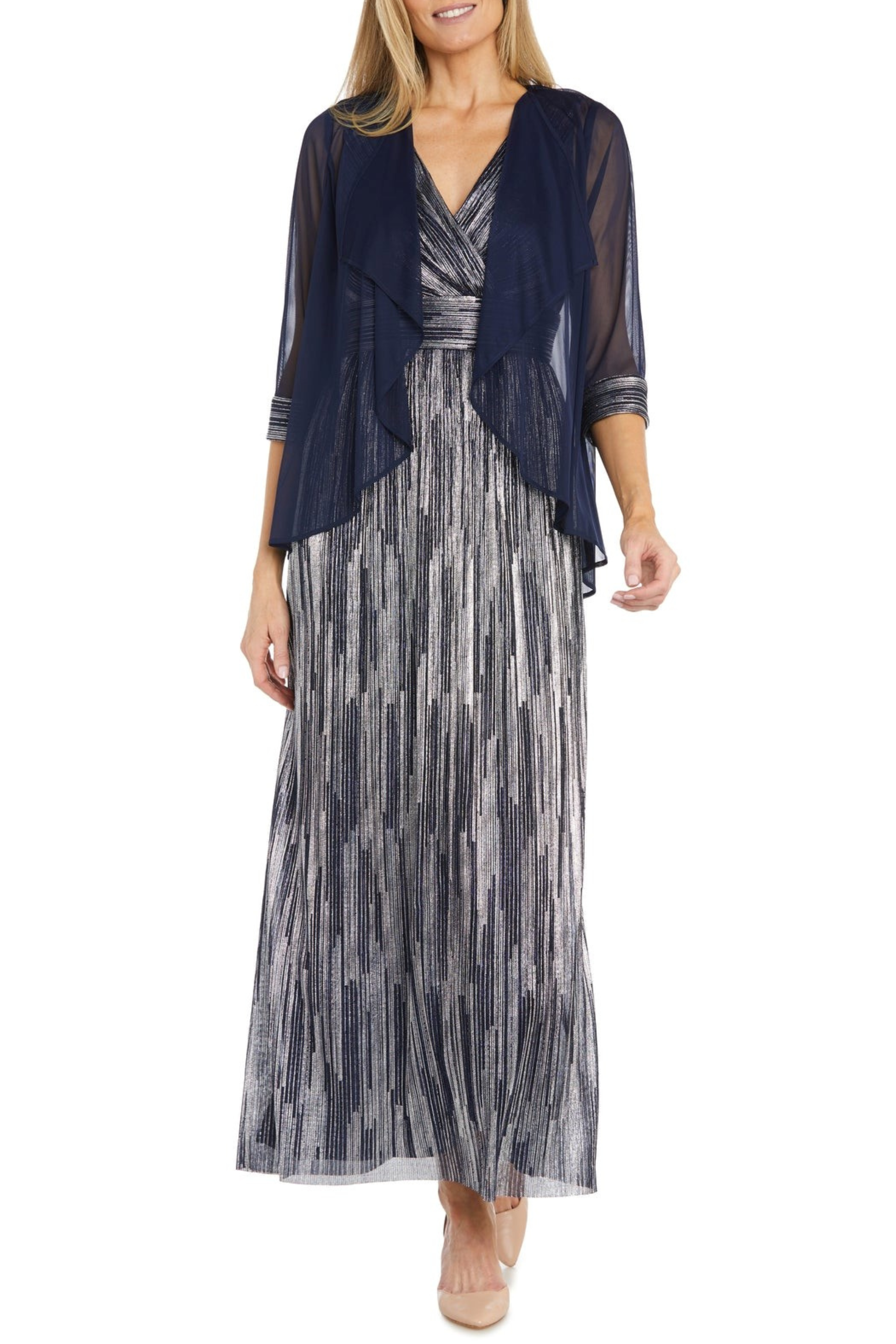 RM Richards 2781 2-Piece Metallic & Sheer Jacket Dress
