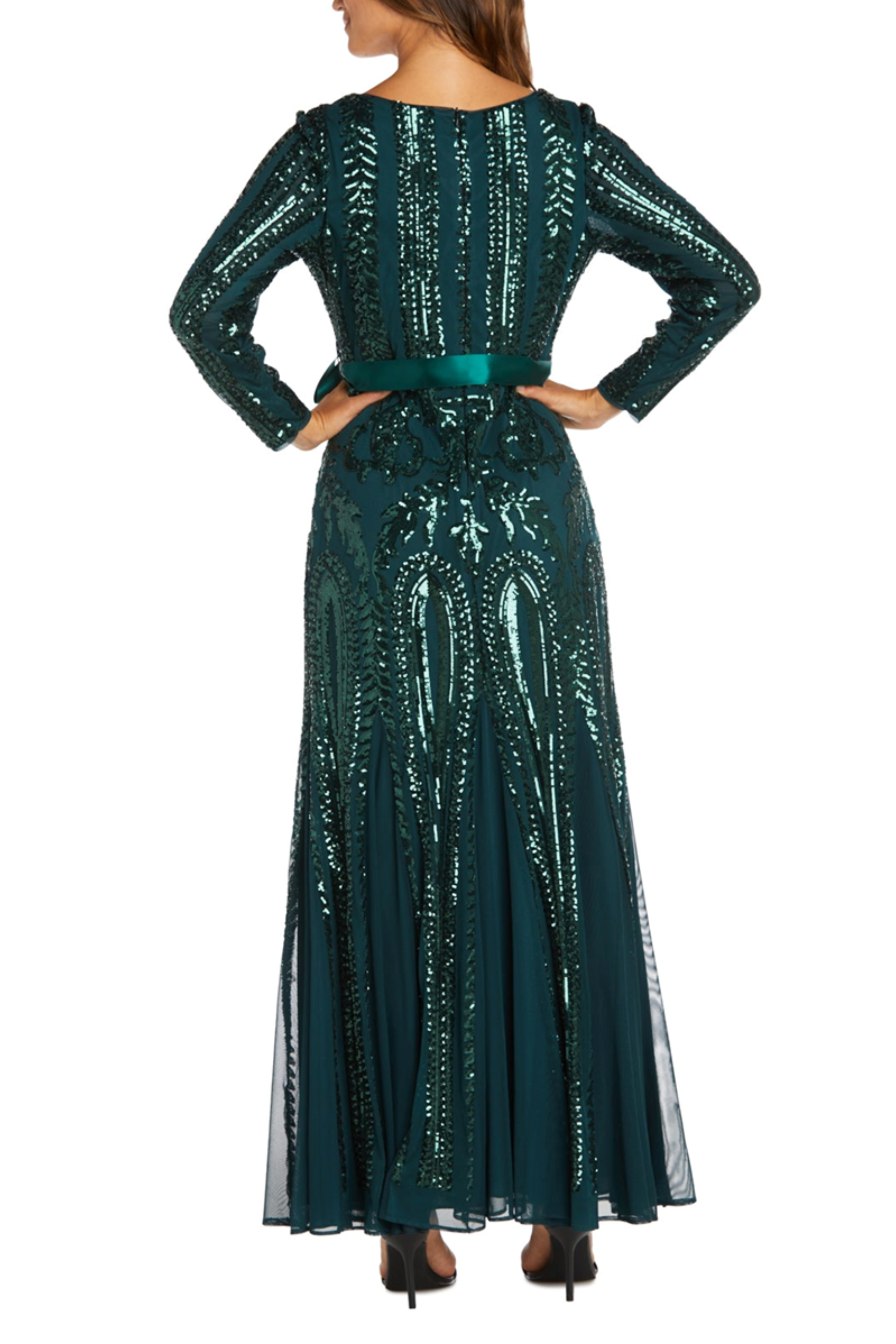 RM Richards 5623 Long Sleeve Sequined Evening Dress
