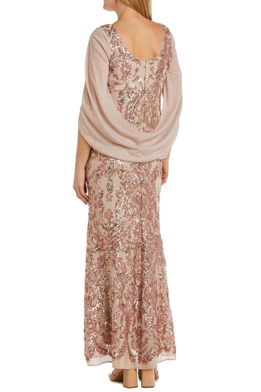RM Richards 5909 Sequined Cape Shawl Evening Dress