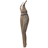 Gold Sequin Striped Jumpsuit - Jazmine & Yazmine Designer Boutique