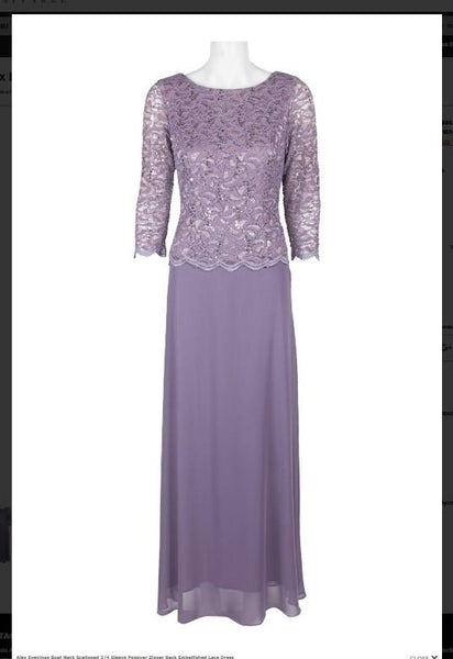 Alex Evenings  112655  Boat Neck Scalloped 3-4 Sleeve Alex Evenings