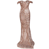 Gold Off Shoulder Evening Gown - Jazmine & Yazmine Designer Boutique