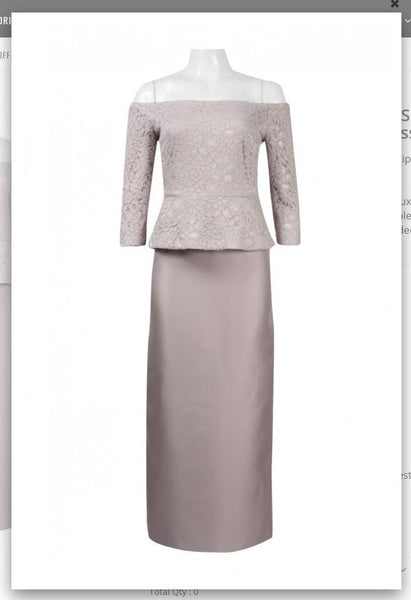 Alex Evenings 2121259 Off-Shoulder 3-4 Sleeve Popover Lace Bodice Zipper Back Mikado Dress (Petite) Alex Evenings