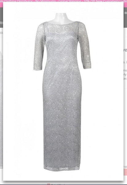 Alex Evenings 2121586 Boat Neck 3-4 Sleeve Embellished Lace Mesh Dress (Petite) Alex Evenings