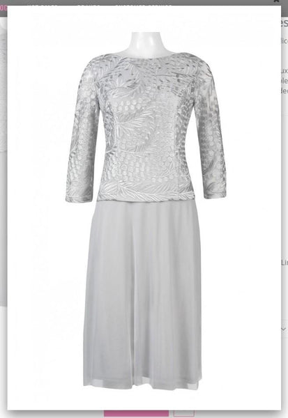Alex Evenings 217197 Boat Neck Long Sleeve Embroidered Dress Alex Evenings