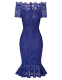 GRACE KARIN Retro Floral Lace Boat Neck Short Sleeve Mermaid Slim Pencil Dress - Jazmine & Yazmine Designer Boutique