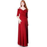 Evanese Women's Elegant Slip On Long Formal Evening Dress with 3/4 Sleeves - Jazmine & Yazmine Designer Boutique