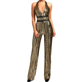 Gold Sequin Striped Jumpsuit - Jazmine & Yazmine Designer Boutique