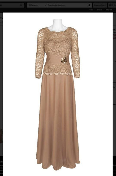 Cachet 57727 Scalloped Neck Long Sleeve Illusion Embellished Popover Cachet