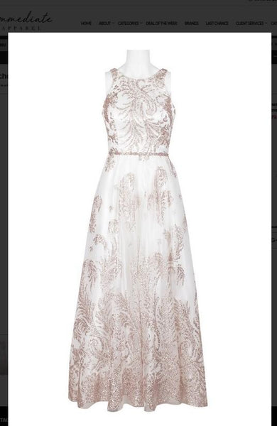 Cachet  59042Z  Halter Neck String Corset Back Glitter Mesh Dress Cachet