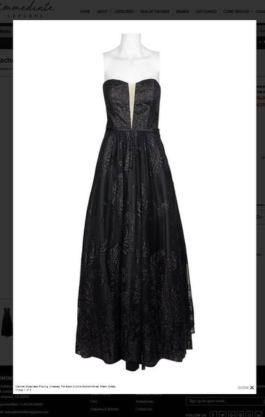 Cachet 59190Q Strapless Piping Crossed Tie Back A-Line Embellished Mesh Dress Cachet