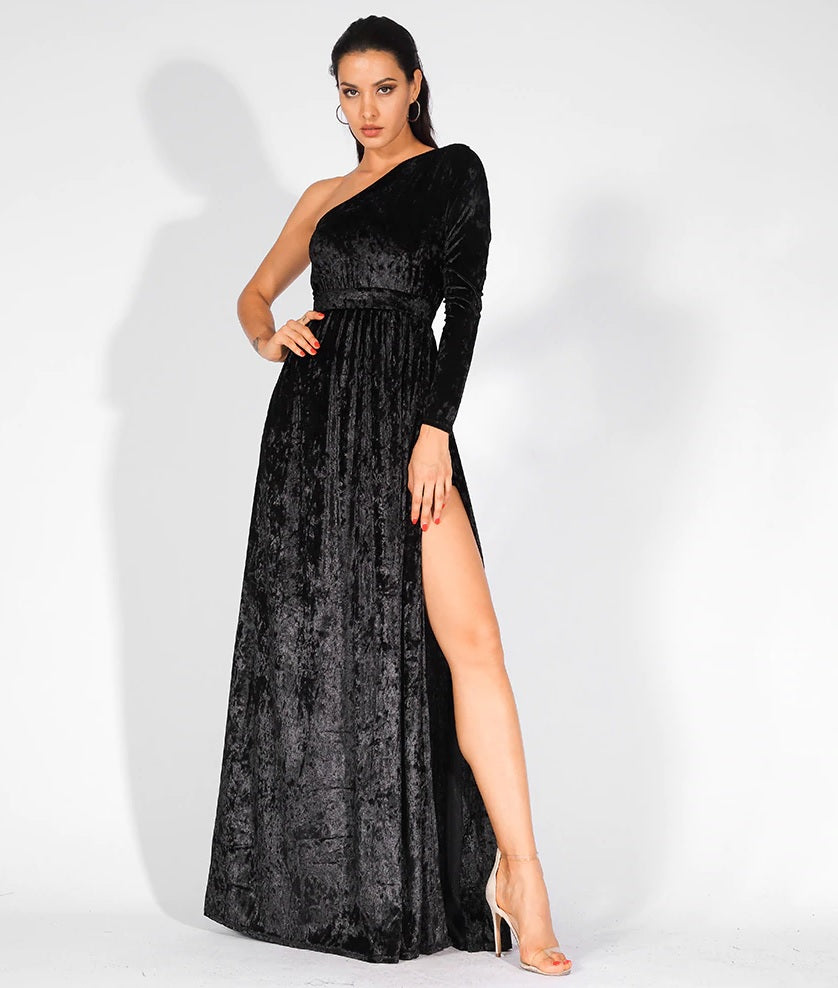 One Shoulder Velvet Dress - Jazmine & Yazmine Designer Boutique
