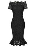 GRACE KARIN Retro Floral Lace Boat Neck Short Sleeve Mermaid Slim Pencil Dress - Jazmine & Yazmine Designer Boutique