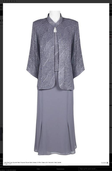 Alex Evenings 8125880 Square Neck Popover Zipper Back Alex Evenings