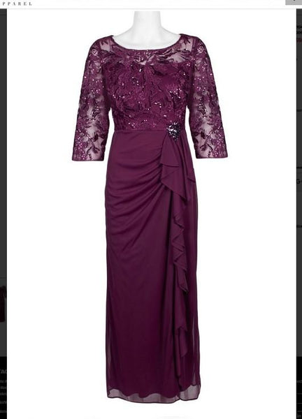 Alex Evenings  8217697 Boat Neck Illusion Embroidered Mesh Bodice Alex Evenings