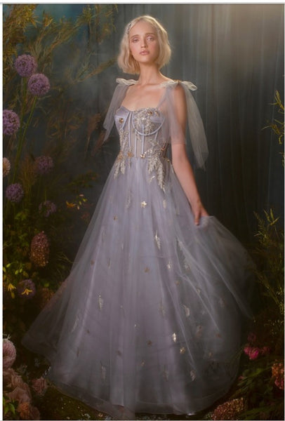 Andrea & Leo Couture A0824 Genevieve Corset Tulle A-Line With Embroidered & Beaded Star Detail Andrea & Leo Couture