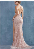 Andrea & Leo Couture A0872 Athena Gown. Fully Beaded Rhinestone & Pearl Halter Neck Andrea & Leo Couture
