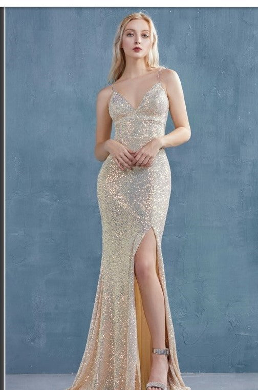 Andrea & Leo Couture A0983 Phoebe Gown Fitted  Iridescent Ombre Sequined Gown Andrea & Leo Couture