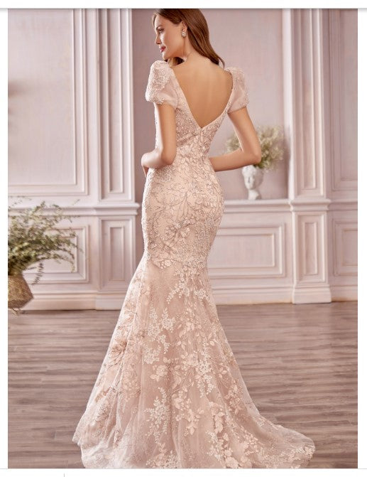 Andrea & Leo Couture A1025 Blume Floral Mermaid Gown In Soft Blushing Floral Embroidery Lace Andrea & Leo Couture