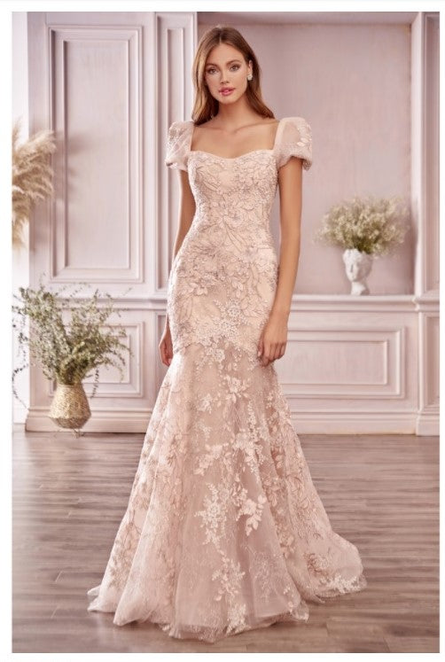 Andrea & Leo Couture A1025 Blume Floral Mermaid Gown In Soft Blushing Floral Embroidery Lace Andrea & Leo Couture