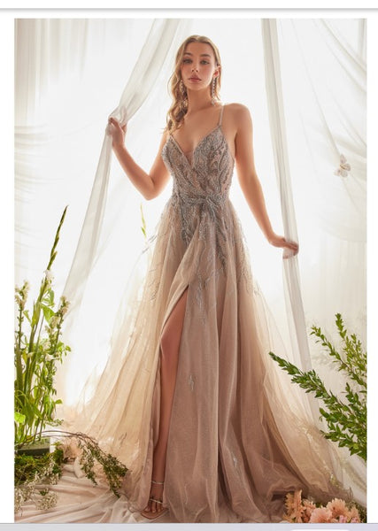 Andrea & Leo Couture A1165 Granite Silver Tulle A-Line Gown Andrea & Leo Couture