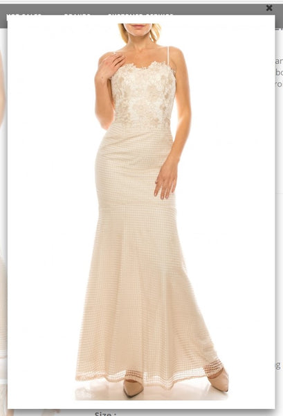 Aidan Mattox 054468970 Champ Ivory Embroidered Lace Trumpet Evening Dress Aidan Mattox