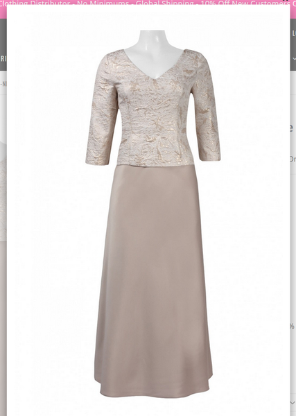 Alex Evenings 281047 V-Neck 3-4 Sleeve Zipper Back Mikado Bodice Jersey Dress Alex Evenings