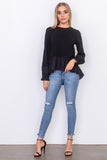Contrast woven ruffle sleeve round neck top - Jazmine & Yazmine Designer Boutique