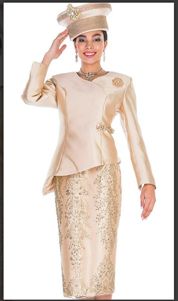 Champagne Italy 5710 2PC Asymmetric Jacket/Skirt Church Suit Champagne Italy