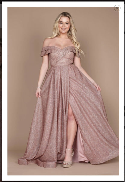 Dylan & David's DD1289 Long Off Shoulder Glitter Prom Dress Dylan & David's
