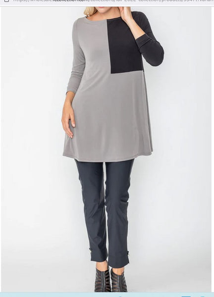 IC Collection 5547T 3/4 Sleeves With Boat Neck Style Tunic Color Block  Design IC Collection
