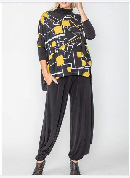 IC Collection 5564T 1PC Bateau Collar Mix Pattern Boxy Top IC Collection