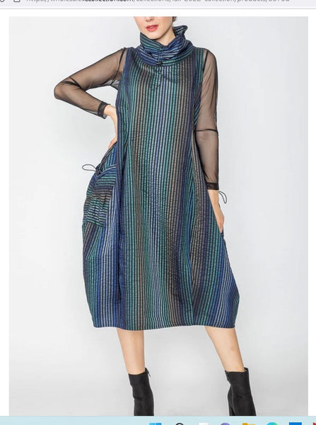 IC Collection 5575D 1PC Long Mesh Sleeve Dress With Designer Side Pocket IC Collection