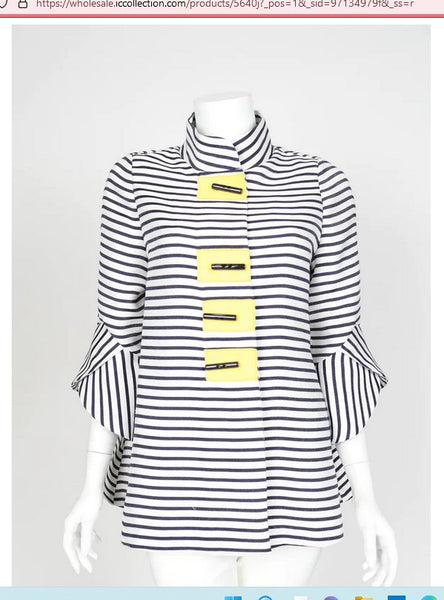 IC Collection 5640J 1PC Button Front Striped Jacket Hip-Length Relaxed Silhouette IC Collection