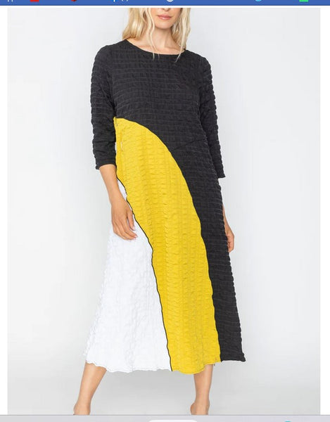 IC Collection 5796D 1PC 3/4 Length Sleeves Color Block Dress W/ Back Zip IC Collection