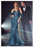 LA Divine By Cinderella Divine J844 Strapless Floral Print Gown With Detachable Puff Sleeves Cinderella Divine
