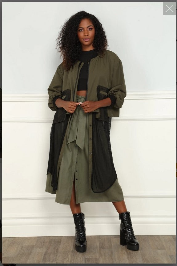 Luxe Moda LM-153 Multi media Olive/Black Jacket mixed with Mesh fabric Luxe Moda