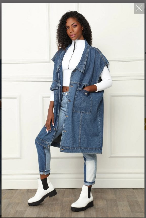 Luxe Moda LM-156, Denim Jacket  oversized long jacket/Vest Luxe Moda