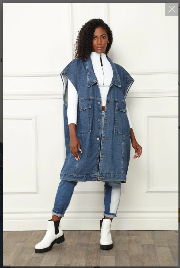 Luxe Moda LM-156, Denim Jacket  oversized long jacket/Vest Luxe Moda