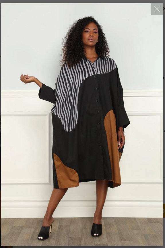 Luxe Moda LM-160   Mix media oversize Brown/Black Jacket Luxe Moda