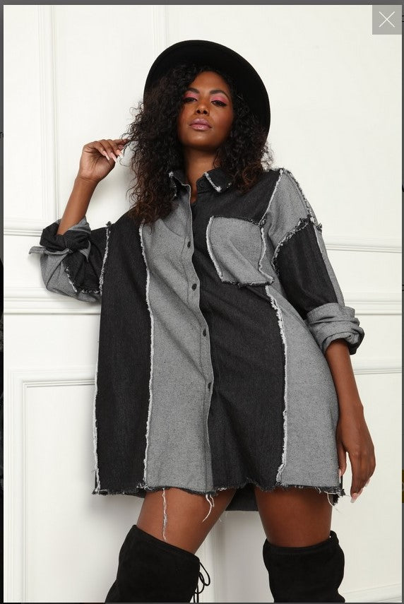 Luxe Moda LM-161 Grey & Black Denim Fabric Dress/Tunic Luxe Moda