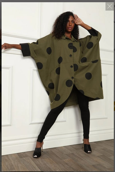 Luxe Moda LM-164 Olive/Black oversize Polka Dot Jacket Luxe Moda