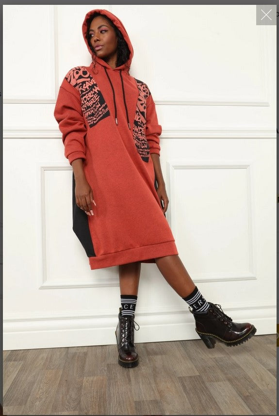 Luxe Moda LM-165 Orange Knit Dress with print media Luxe Moda