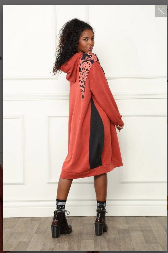 Luxe Moda LM-165 Orange Knit Dress with print media Luxe Moda